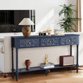 weselon 55.5" Carved Console Table with 3 Drawers, 2-Tier Sofa Table with Glossy Floral Surface and Solid Wood Legs, Mid-Century Modern Entryway Table for Living Room Hallway (Walnut)