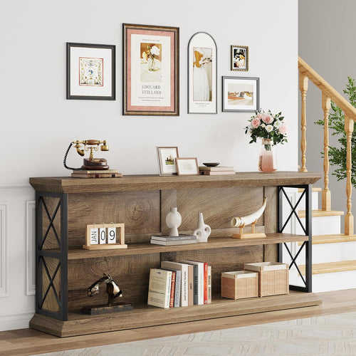 63" Entryway Console Table with 3-Tier Storage Shelf, Behind Couch
