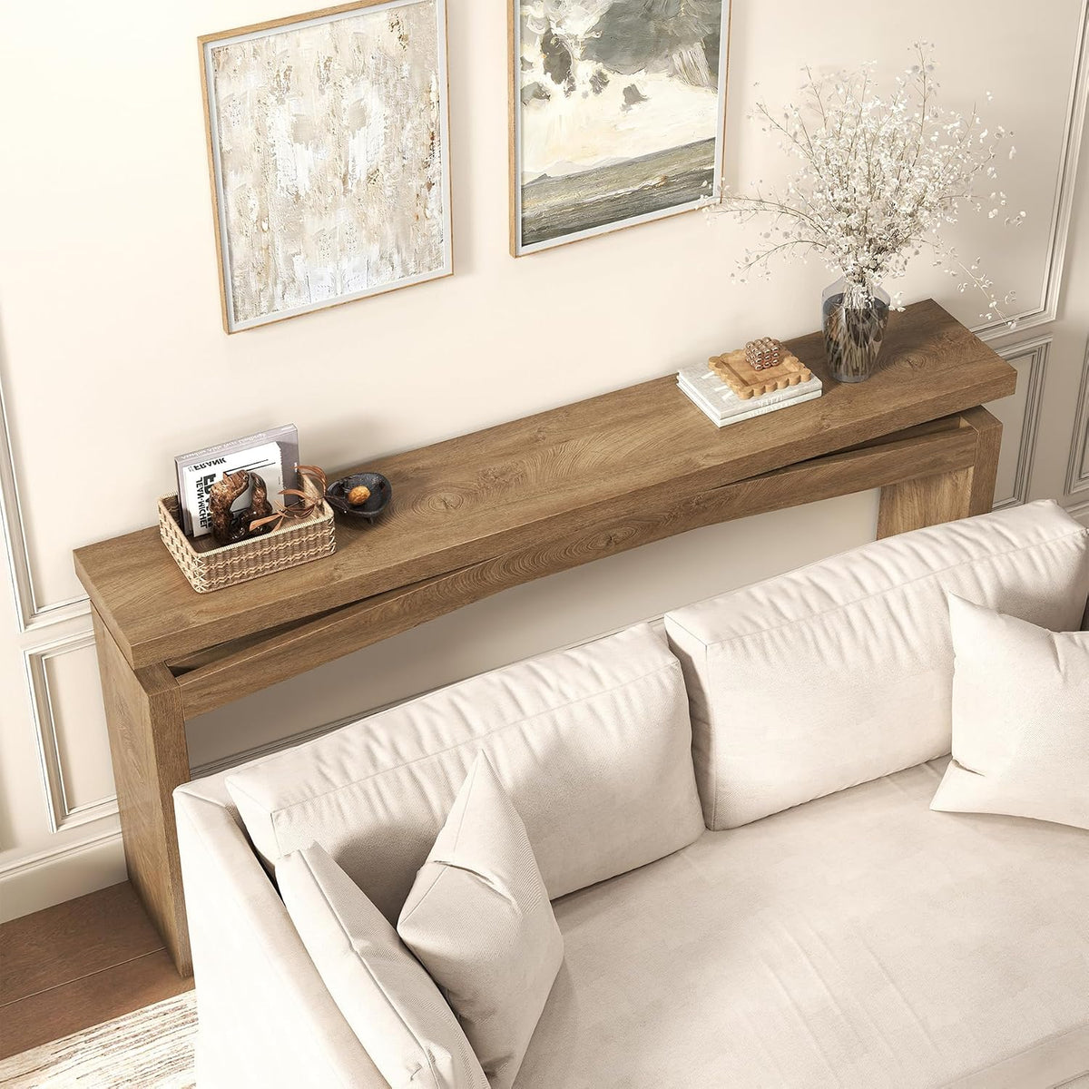 Epecoya Console Tables for Entryway 63-Inch, Natural Brown