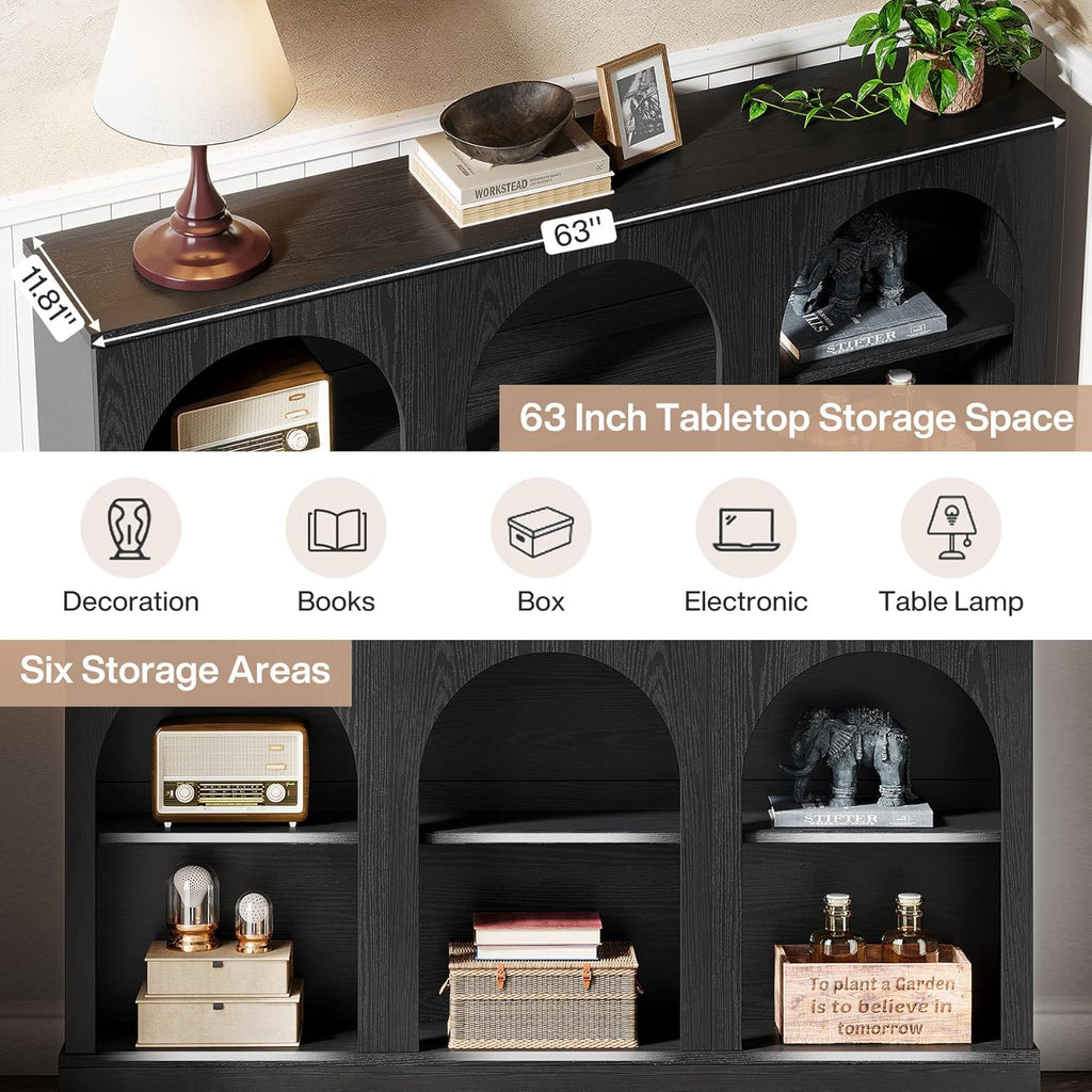 Tribesigns Black Console Table with Storage, 63" Long Arched Entryway Table
