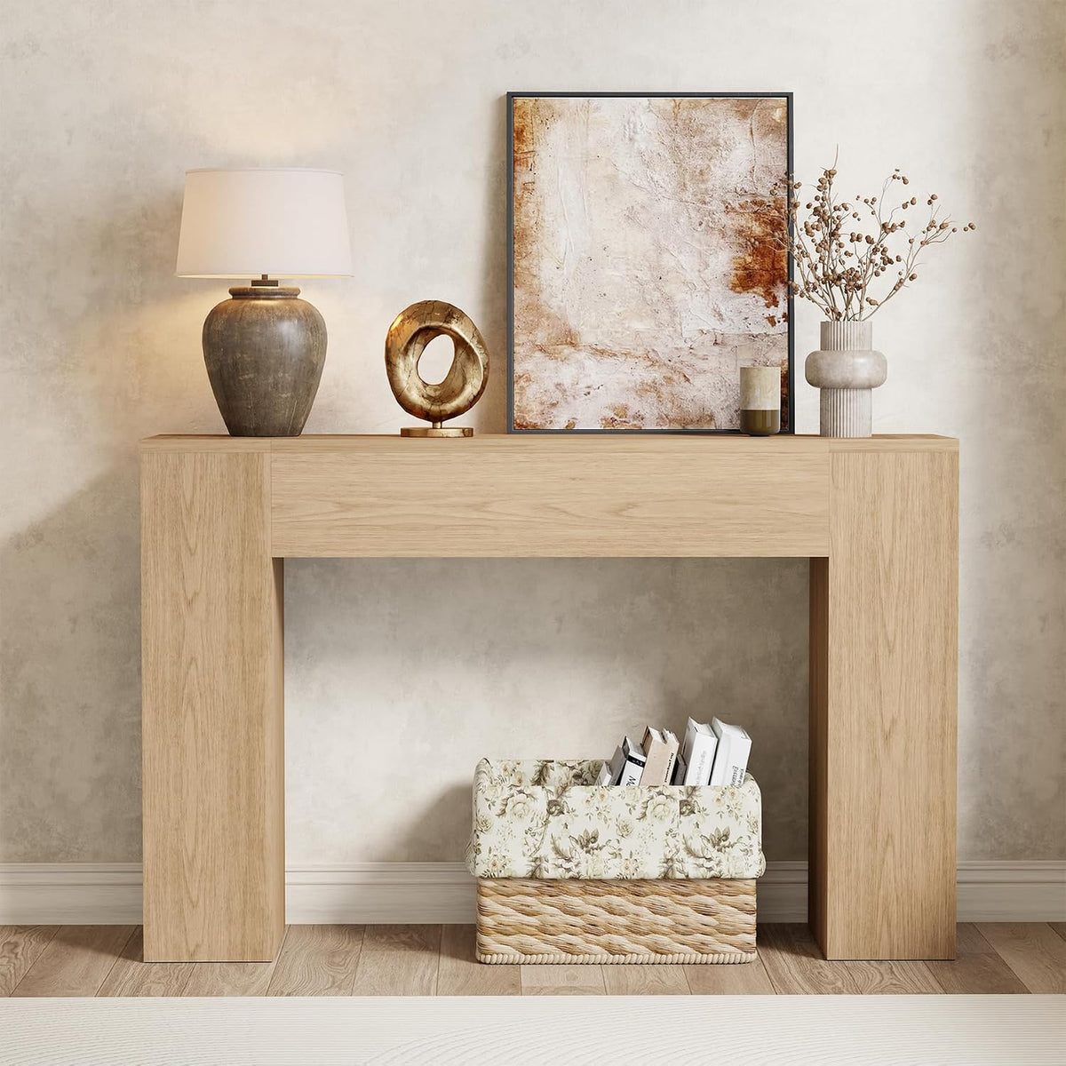 Epecoya 43 Inch Small Light Oak Console Table for Hallway Entryway Entrance
