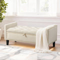 47in Velvet Storage Ottoman Bench with Arms, Upholstered Storage Bench with Wooden Legs, Storage Bench for Bedroom, Living Room, Entryway, Blue Grey