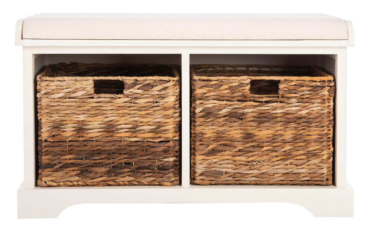 SAFAVIEH Freddy Wood Storage Bench, 33" Farmhouse Vintage White AMH5736D