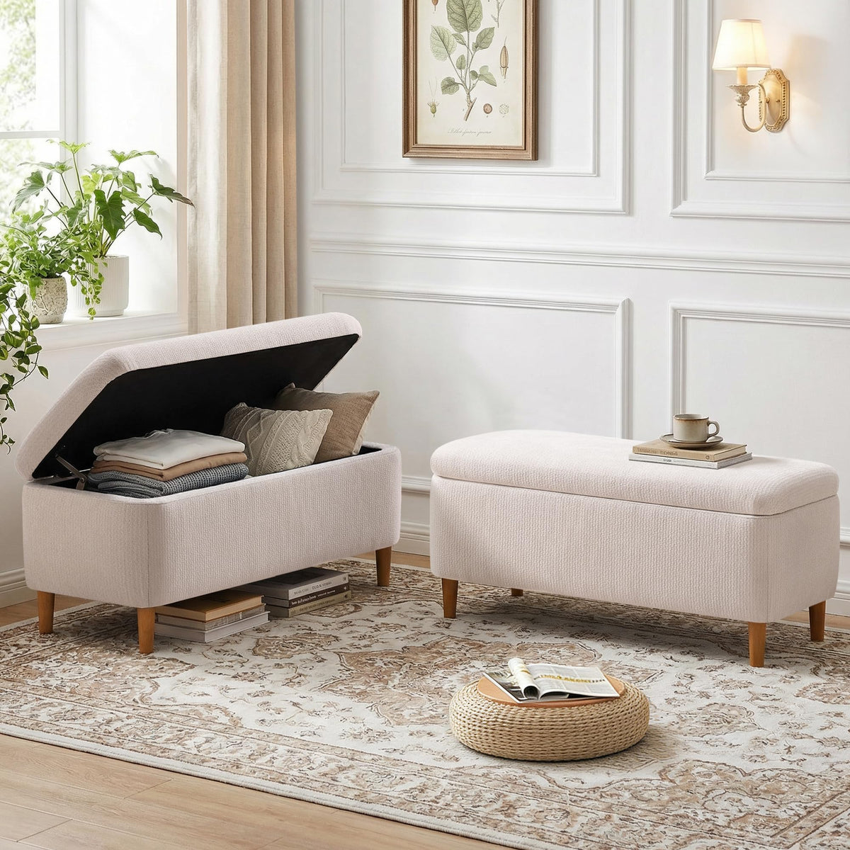 39.4" Ottoman with Storage Upholstered Storage Bench for Living Room