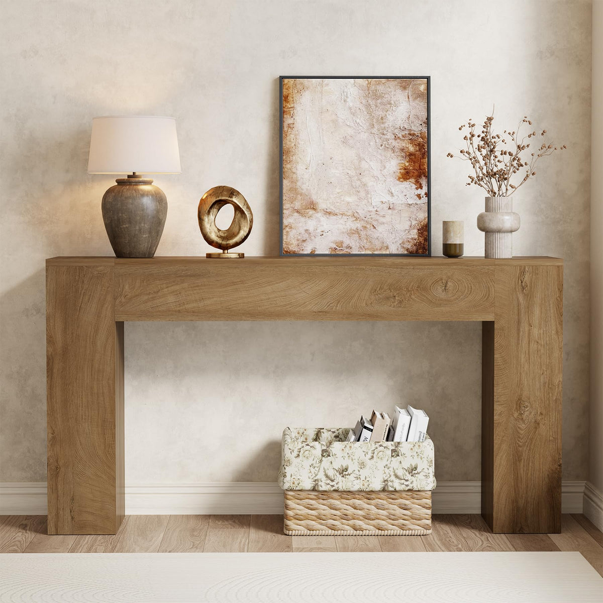 Epecoya 43 Inch Small Light Oak Console Table for Hallway Entryway Entrance