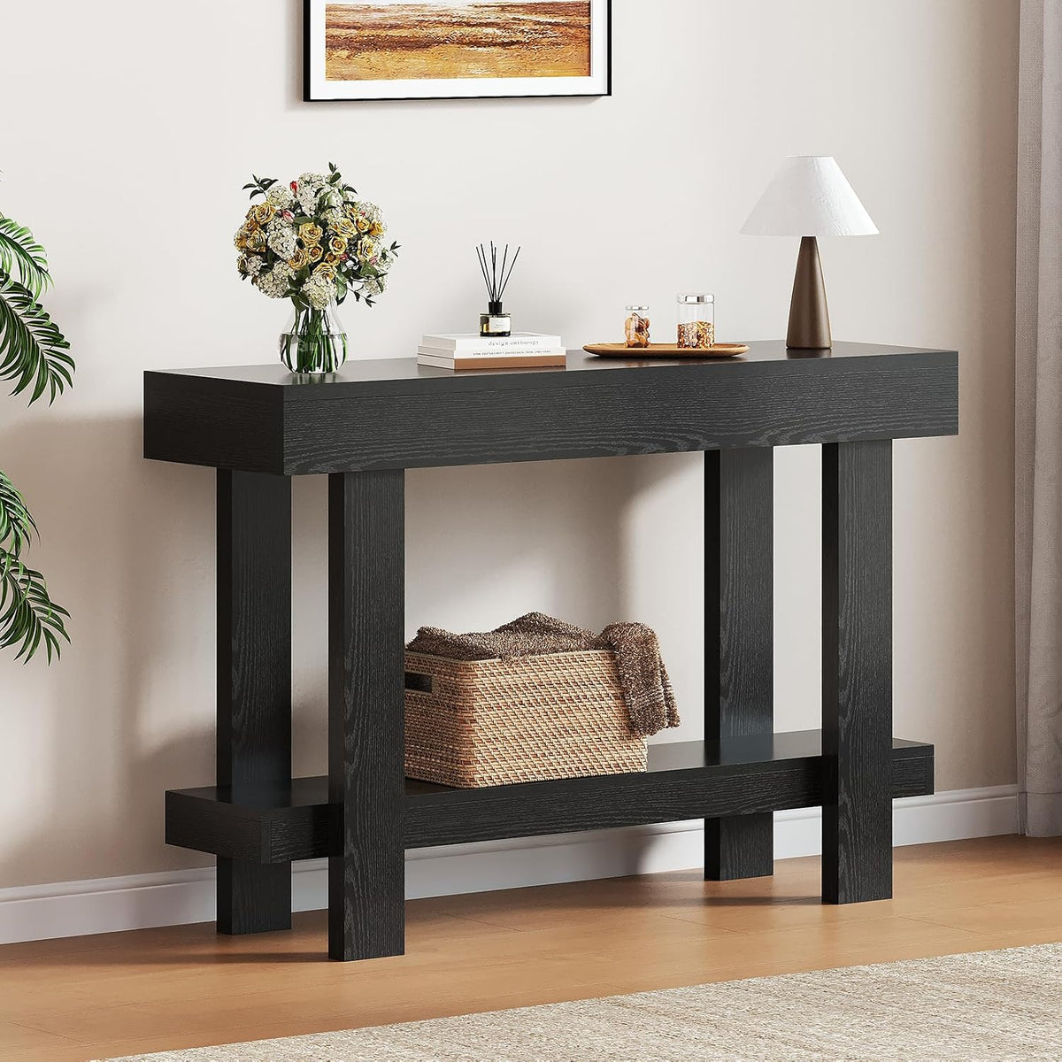 Console Table for Entryway, 47.2" Narrow Farmhouse Sofa Table Black