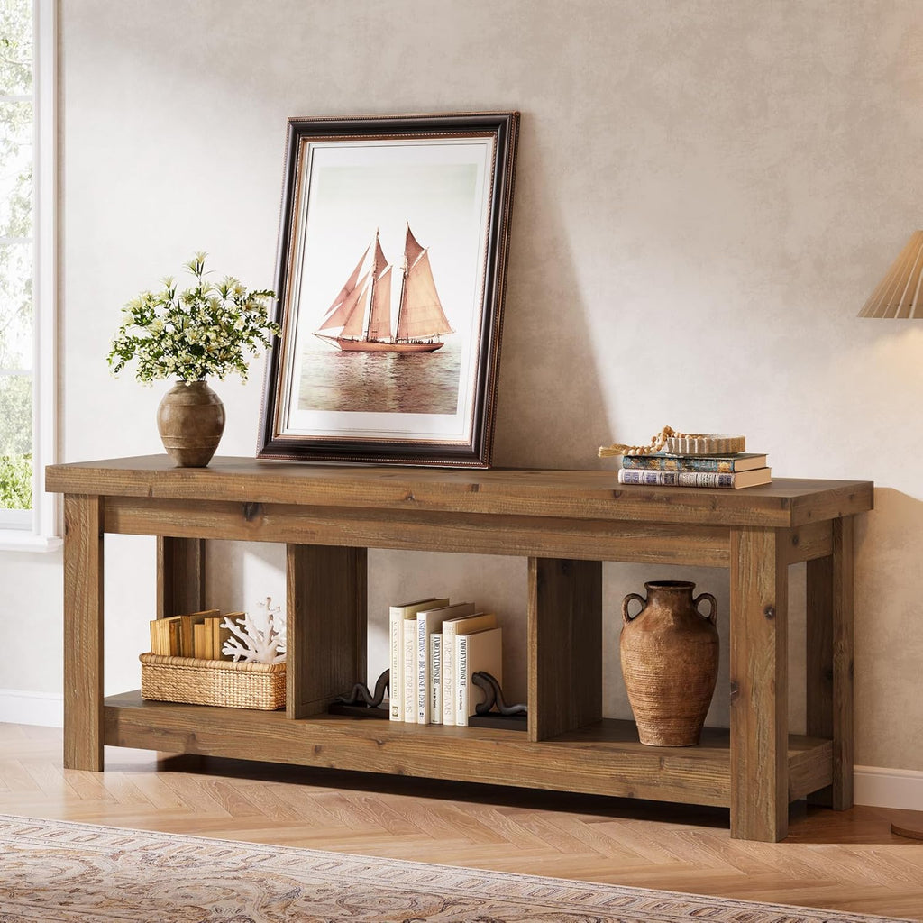 Tribesigns 63-inch Solid Wood Console Table with 3 Storage Cubes