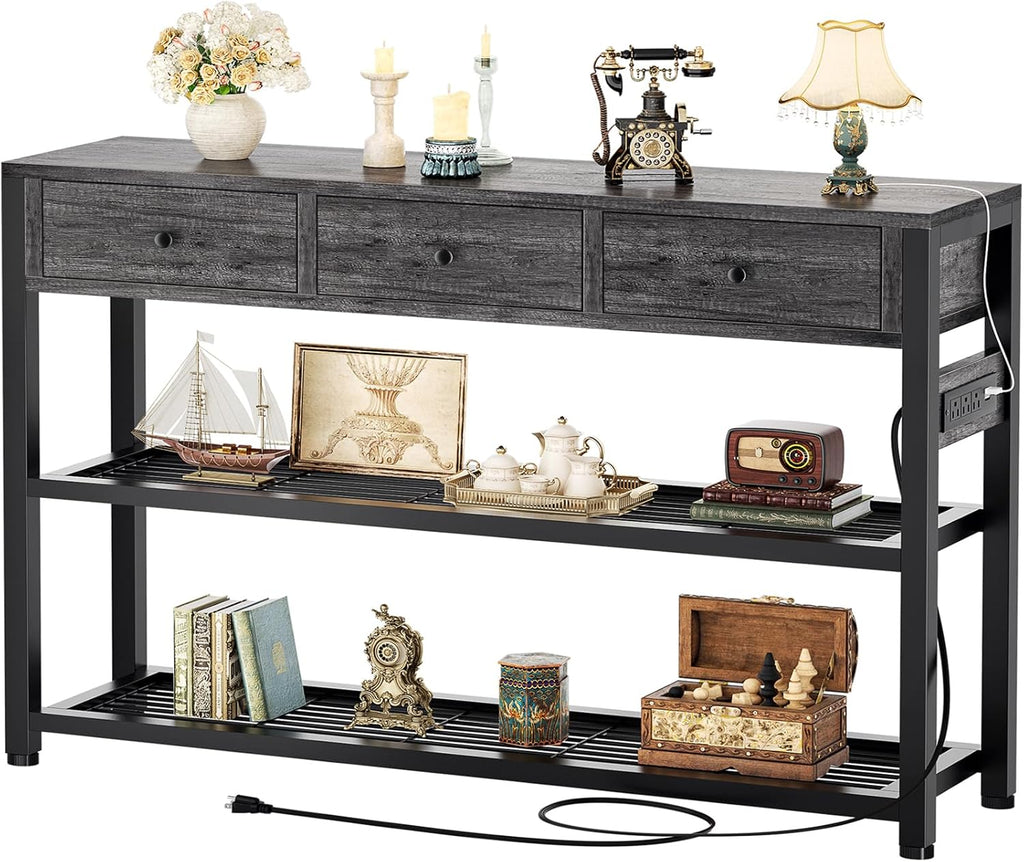 Ecoprsio Entryway Table with Power Outlets, 47" Console Table with Drawers