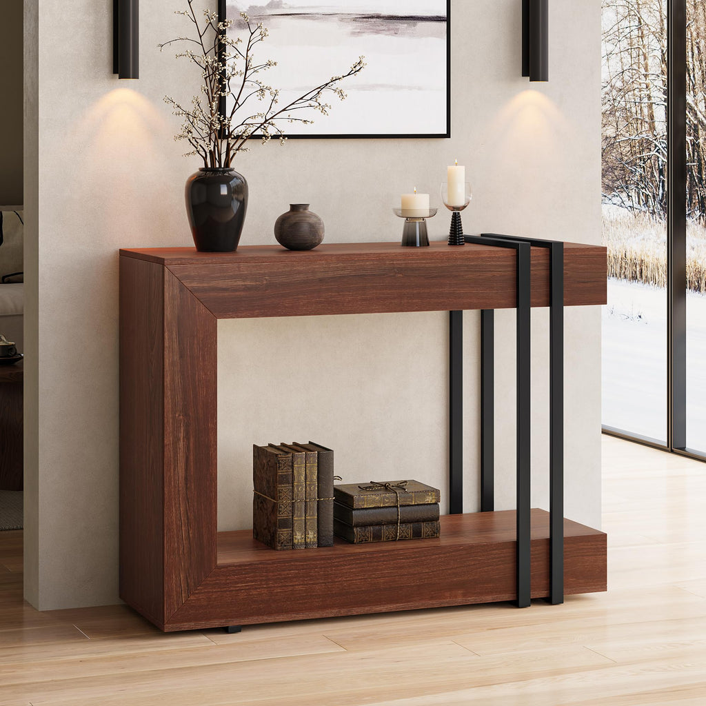 Einhomn 42.5" Console Table Behind Couch, 2-Tier Narrow Entryway Table with Storage, Wood Sofa Tables for Entrance/Hallway/Living Room/Foyer, Walnut Brown