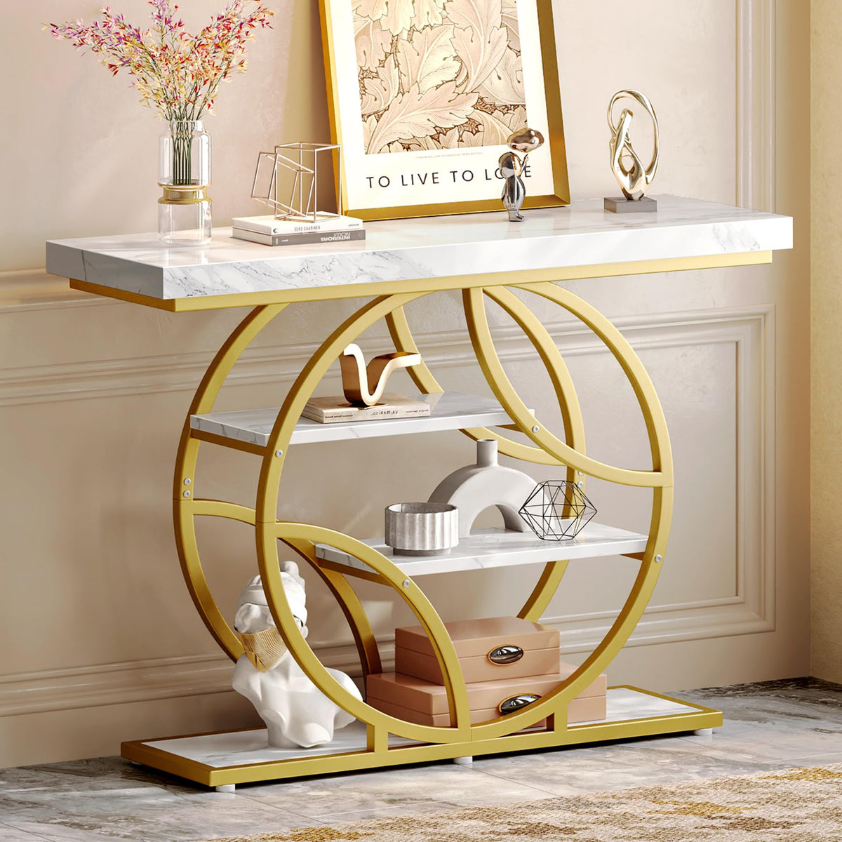 Huuger 41.3 Inch Entryway Table with Artistic Curved Metal Frame,Sofa Table