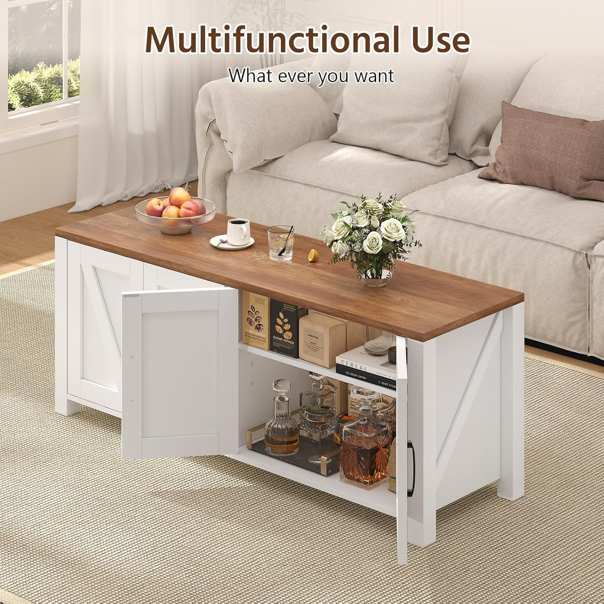 47.3" Shoe Storage Bench, Farmhouse Entryway Bench with 4 Doors & Adjustable Shelves, 2-Tier Shoe Bench for Entryway, Hallyway, Bedroom and Living Room