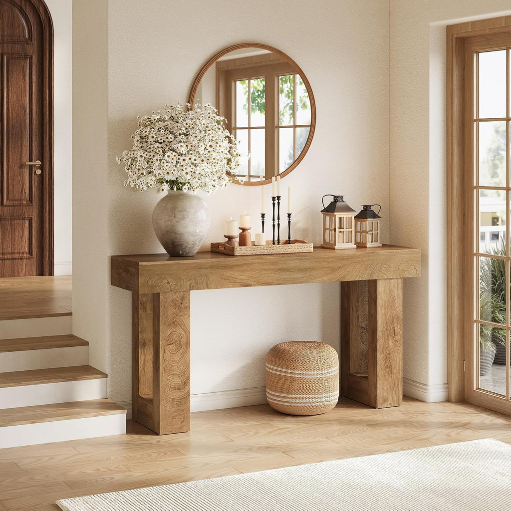 LITTLE TREE 63 Inches Long Sofa Table, Farmhouse Console Table for Entryway, Wooden Sofa Table for Living Room, Behind Couch Table, Rectangle Hallway Foyer Table for Entrance, Oak