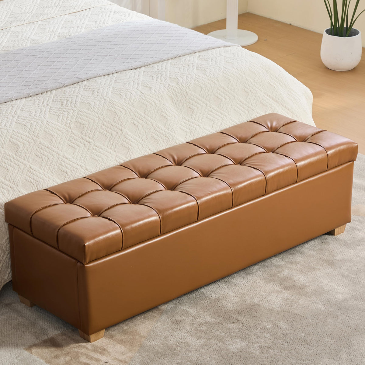 60.24" Bedside Ottoman Bench with Storage,Button Tufted Storage Benches for Bed End,Chenille Bench with Seating and Storage for Entryway,Bedroom,Living Room,Window (Beige, 60.24)