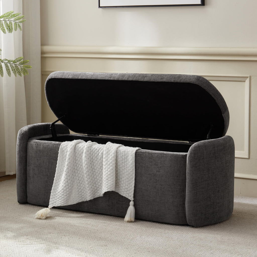 VKNOW Storage Bench, Upholstered Storage Ottoman Bench with Hinge, Khaki