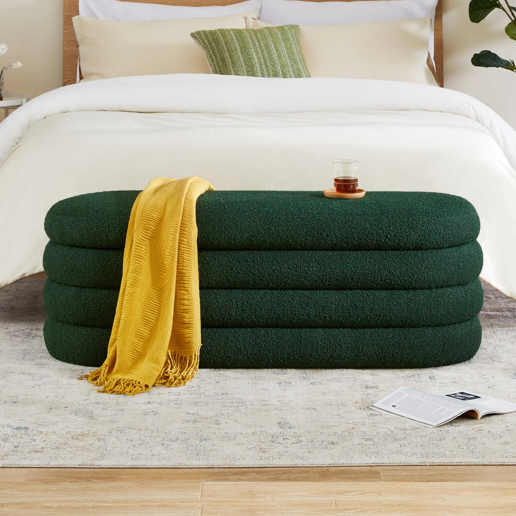 Busaurus Storage Ottoman Bench 49.2 Inch Upholstered Fabric Storage Bench for Bedroom End of Bed Aesthetic Large Oval Ottoman for Living Room Entryway (Ivory)