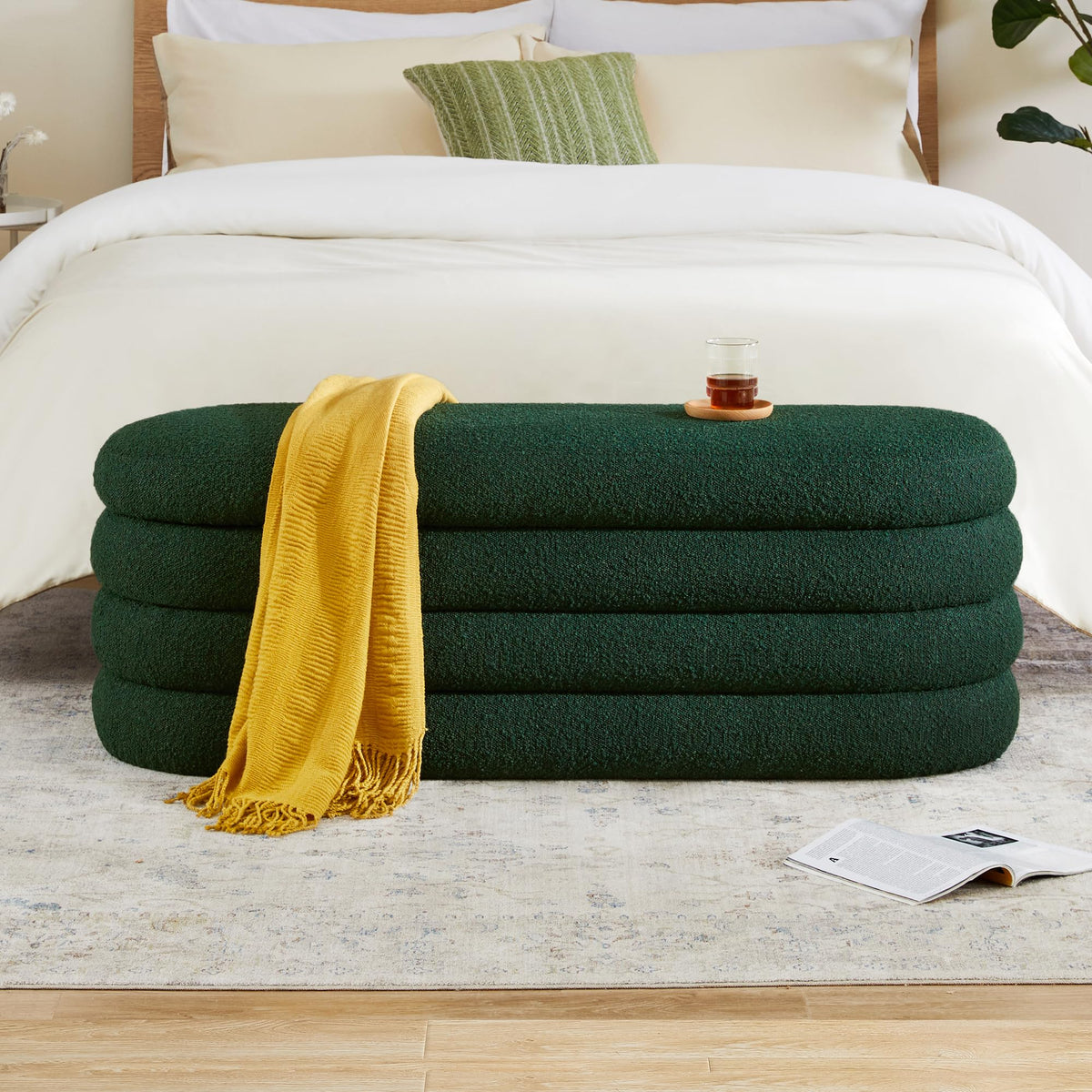 Busaurus Storage Ottoman Bench 49.2 Inch Upholstered Fabric Storage Bench for Bedroom End of Bed Aesthetic Large Oval Ottoman for Living Room Entryway (Ivory)