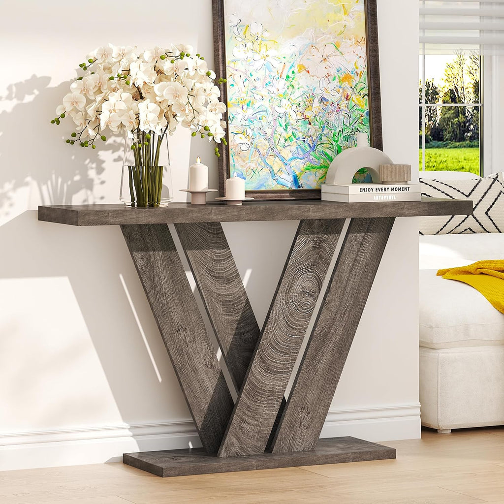 51" Console Table, V-Shaped Entryway Table, Wood Sofa Table Behind Couch