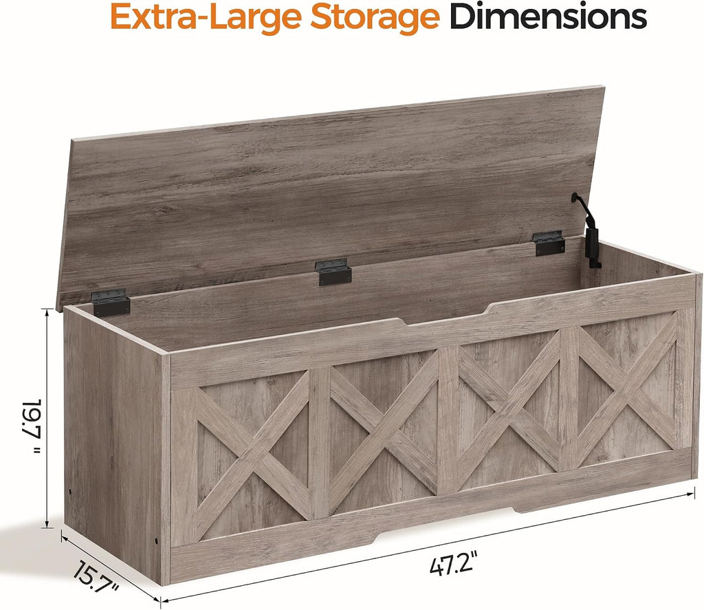 Homleke 47.2" Extra-Large Wooden Storage Chest, Farmhouse Storage Bench