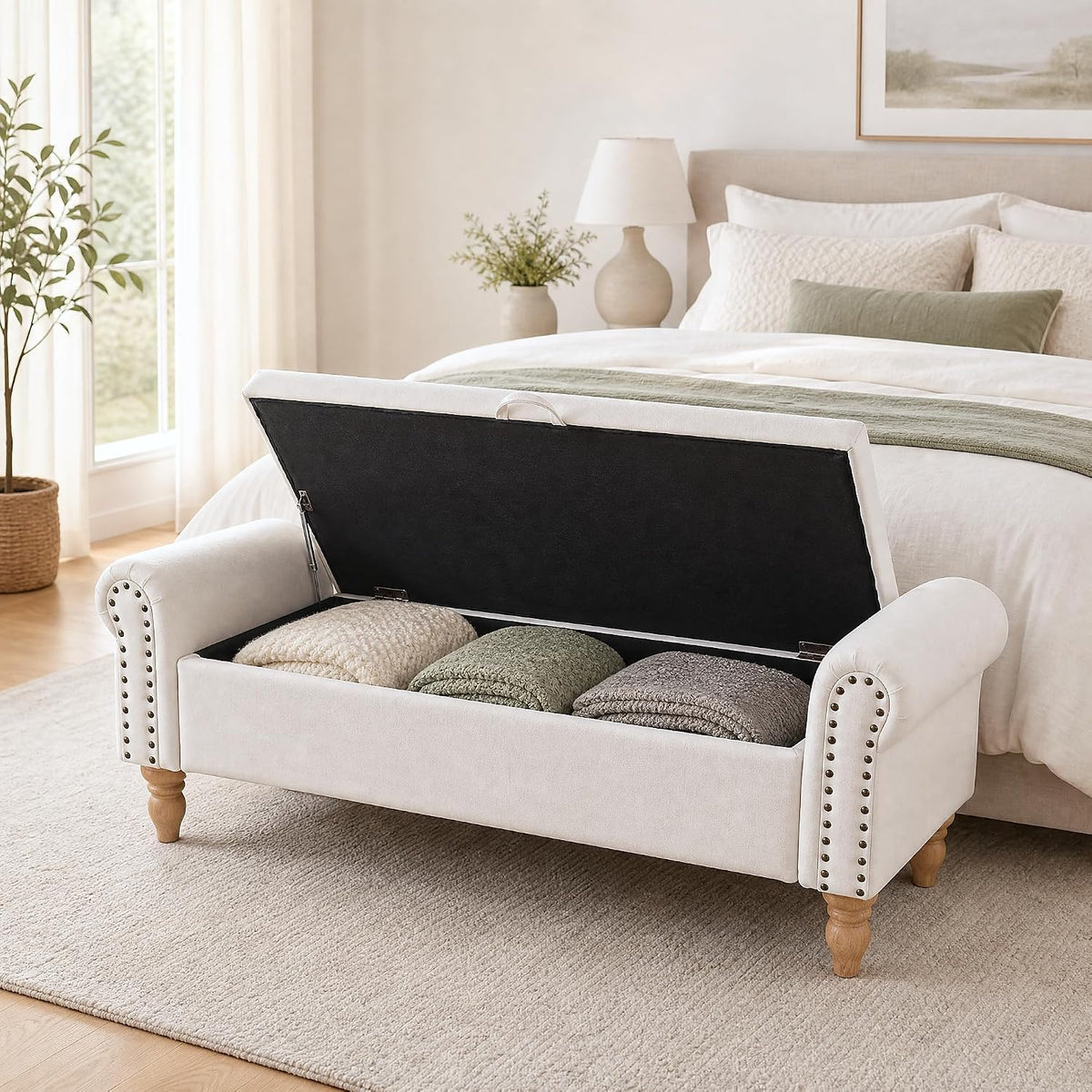54"End of Bed Storage Bench King Size,Upholstered Storage Bench for Bedroom