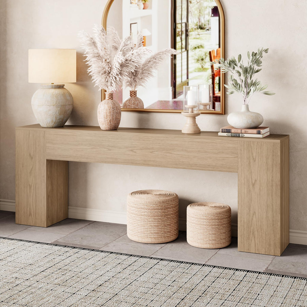 Epecoya Extra Long Console Tables for Entryway 86-Inch, Natural Oak Brown