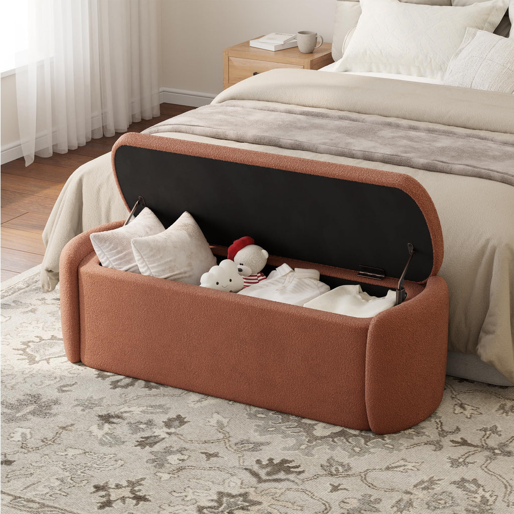 VKNOW Storage Bench, Upholstered Storage Ottoman Bench with Hinge, Khaki