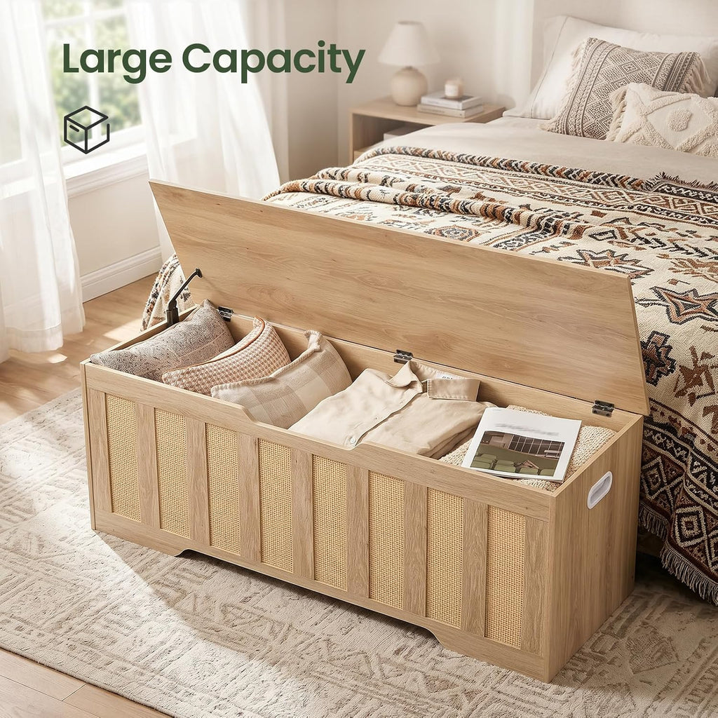 CHOEZON 47.2" Storage Bench, Rattan-Style Storage Chest, Storage Cabinet with Handles, Toy Storage Box, for Living Room and Bedroom, Natural MCW24NL