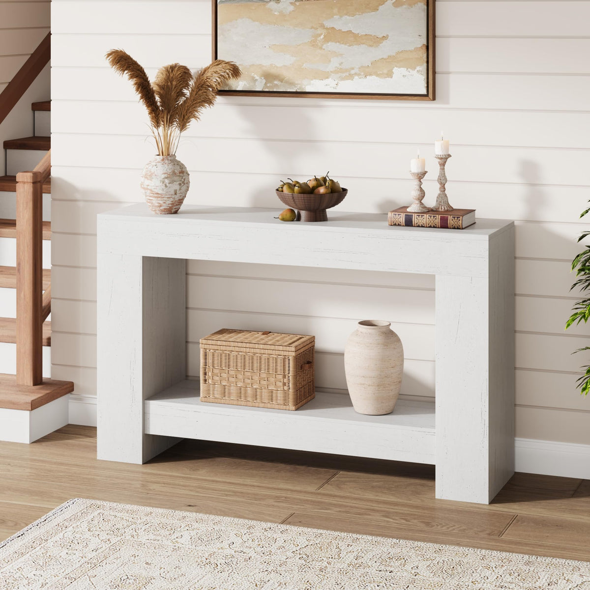 GarveeHome 47" Farmhouse 2-Tier Console Table for Entryway, Grey