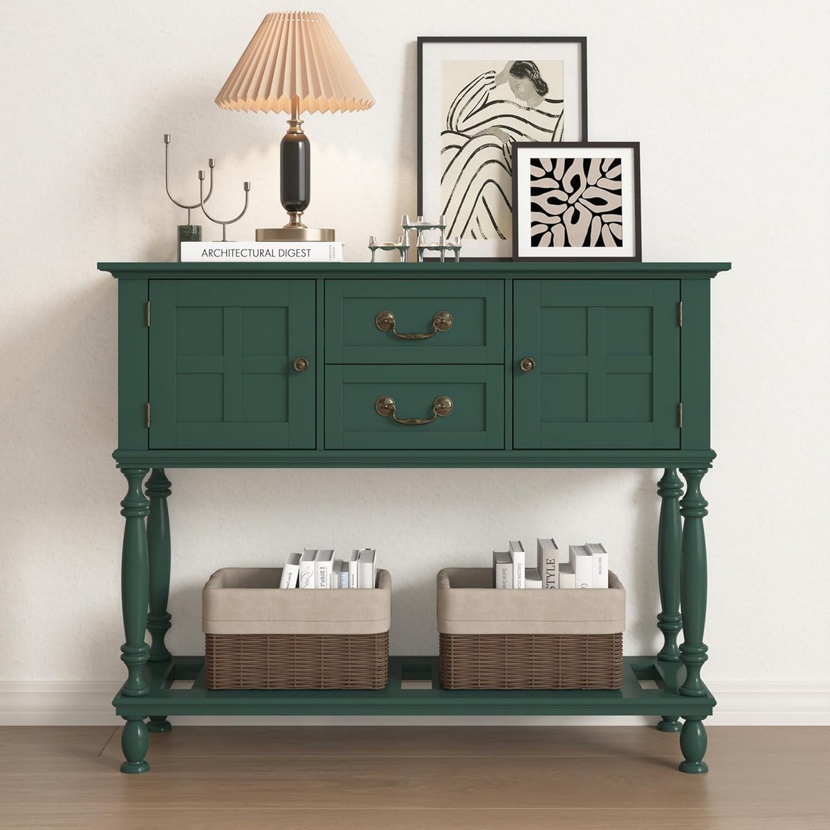 42 inch Entryway Table with Drawers, Farmhouse Console Table