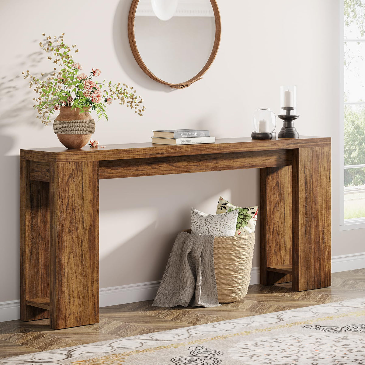 Tribesigns 70.9-Inch Console Table, Farmhouse Sofa Table Behind Couch, Narrow Entryway Table for Living Room, Hallway, Foyer, Light Brown