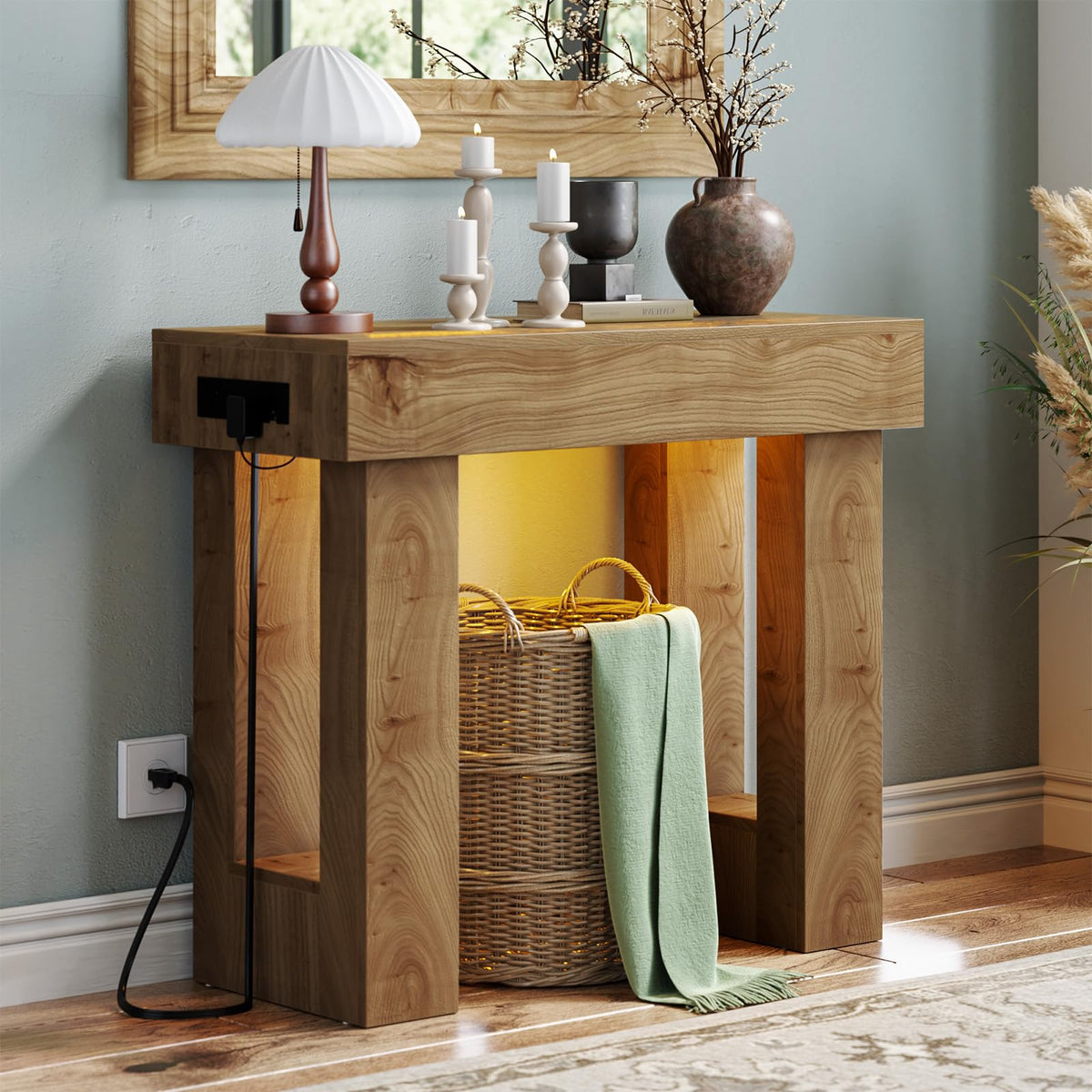 Unikito 47" Entryway Table with Sensor Light and Outlets, Pure White
