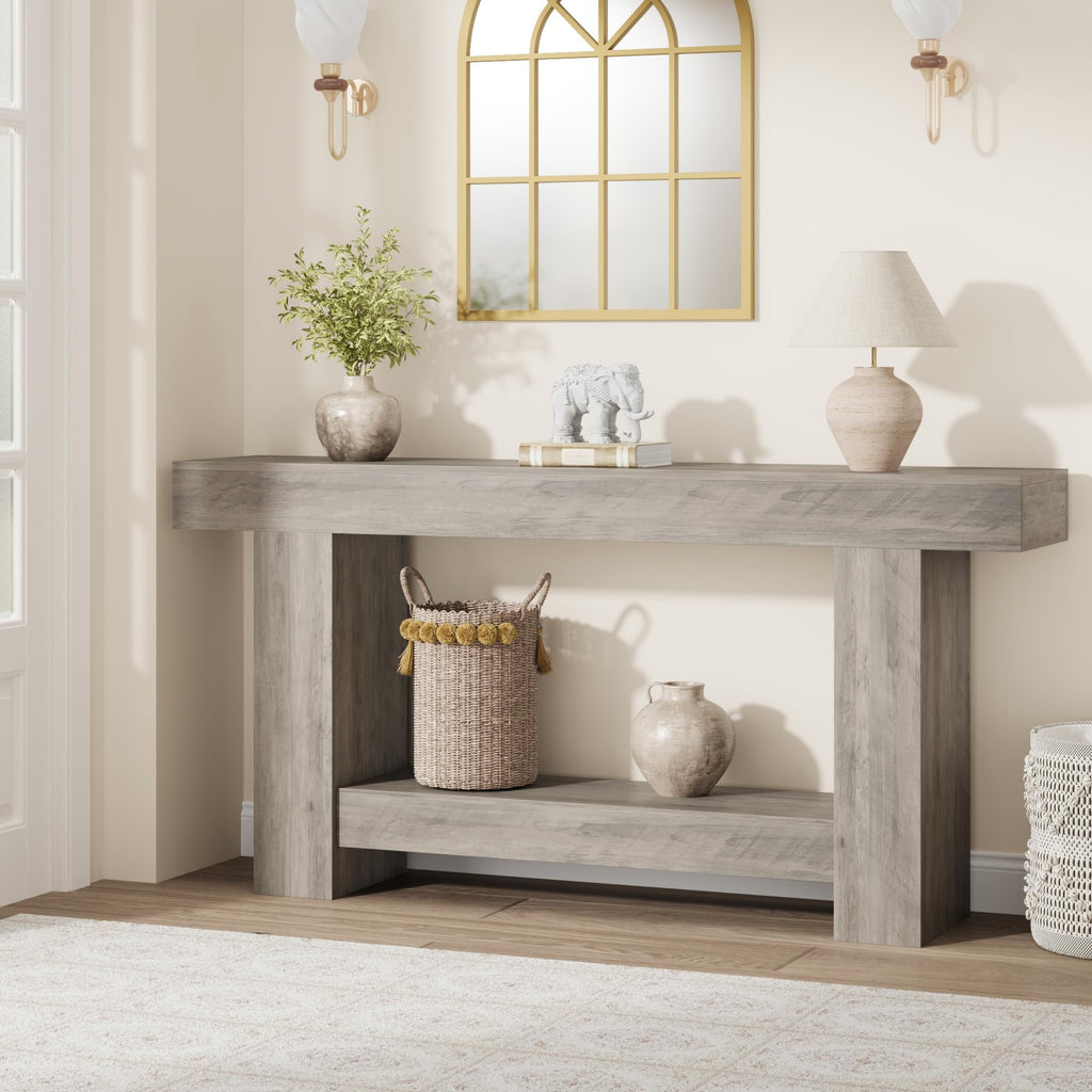Garvee 47" Farmhouse 2-Tier Console Table for Entryway, Black