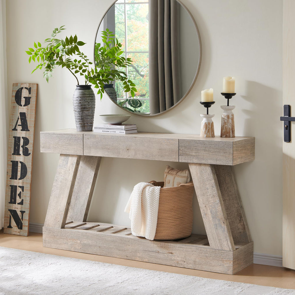 60" Entryway Table with Drawer Wooden Hallway Table with Heavy Duty Base