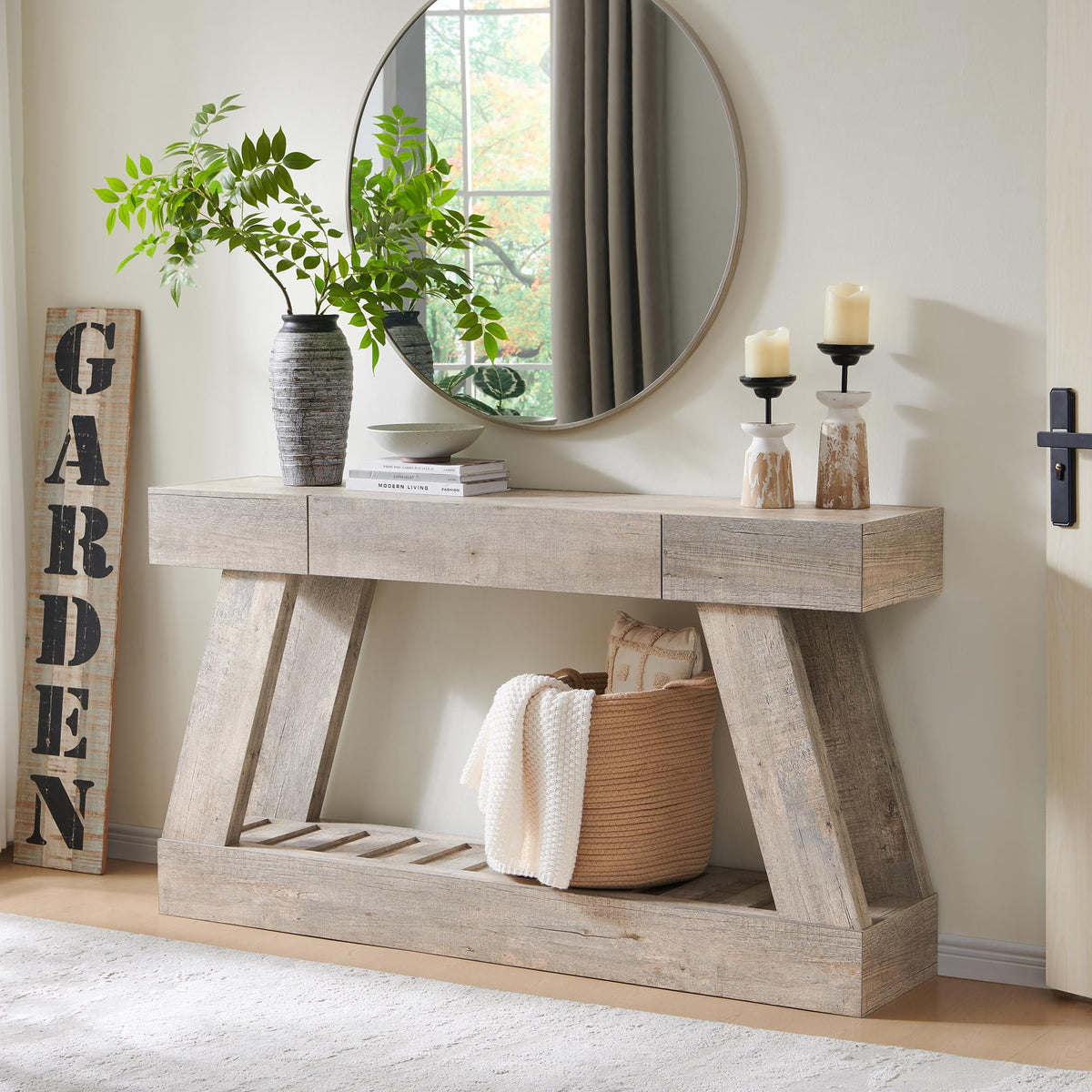 60" Entryway Table with Drawer Wooden Hallway Table with Heavy Duty Base