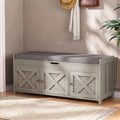 Marsail Shoe Storage Bench with Seating, Farmhouse Entryway Bench with Shoe Storage and Cushion, Under Window Benches Wooden Ottoman for Bedroom, Entry Way, Living Room, Cool Gray