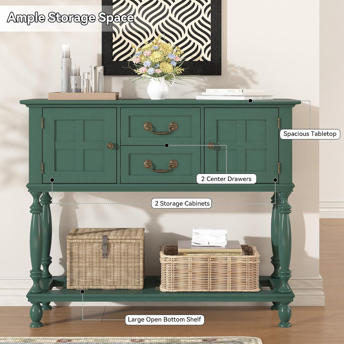 42 inch Entryway Table with Drawers, Farmhouse Console Table