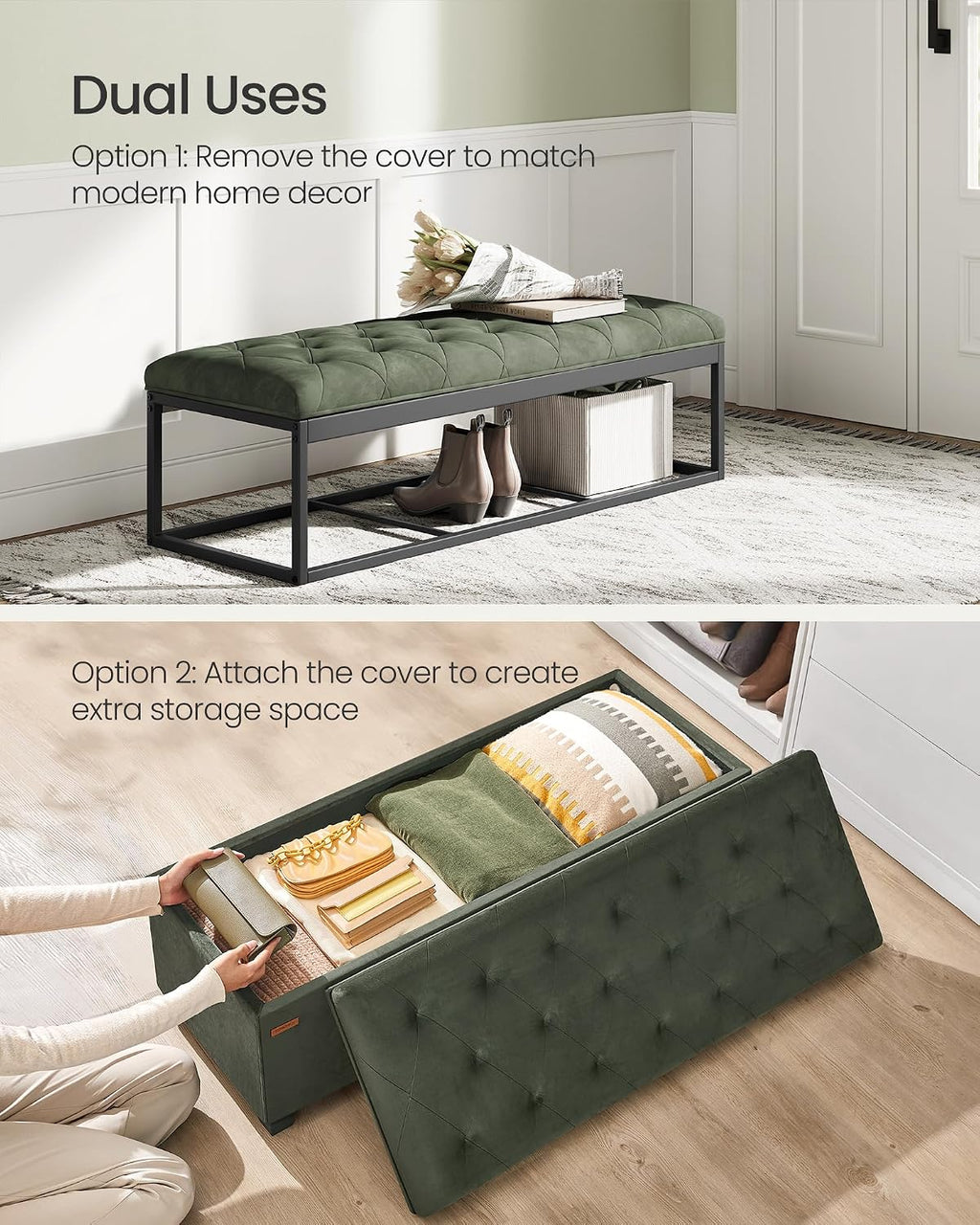 SONGMICS Storage Ottoman Bench, Foot Rest with Legs, Load up to 661.4 lb