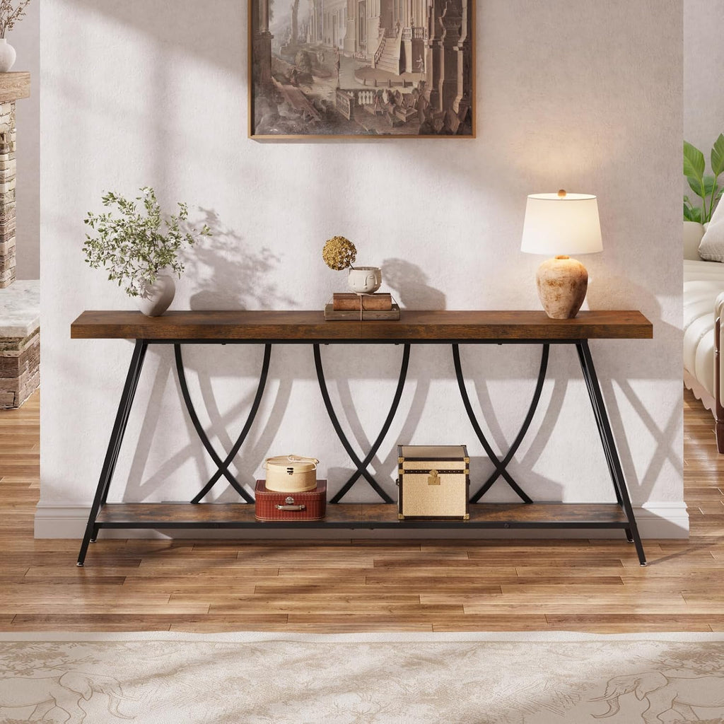 JUSTOGO Narrow Console Table for Entryway, Long Sofa Table, Rustic Brown