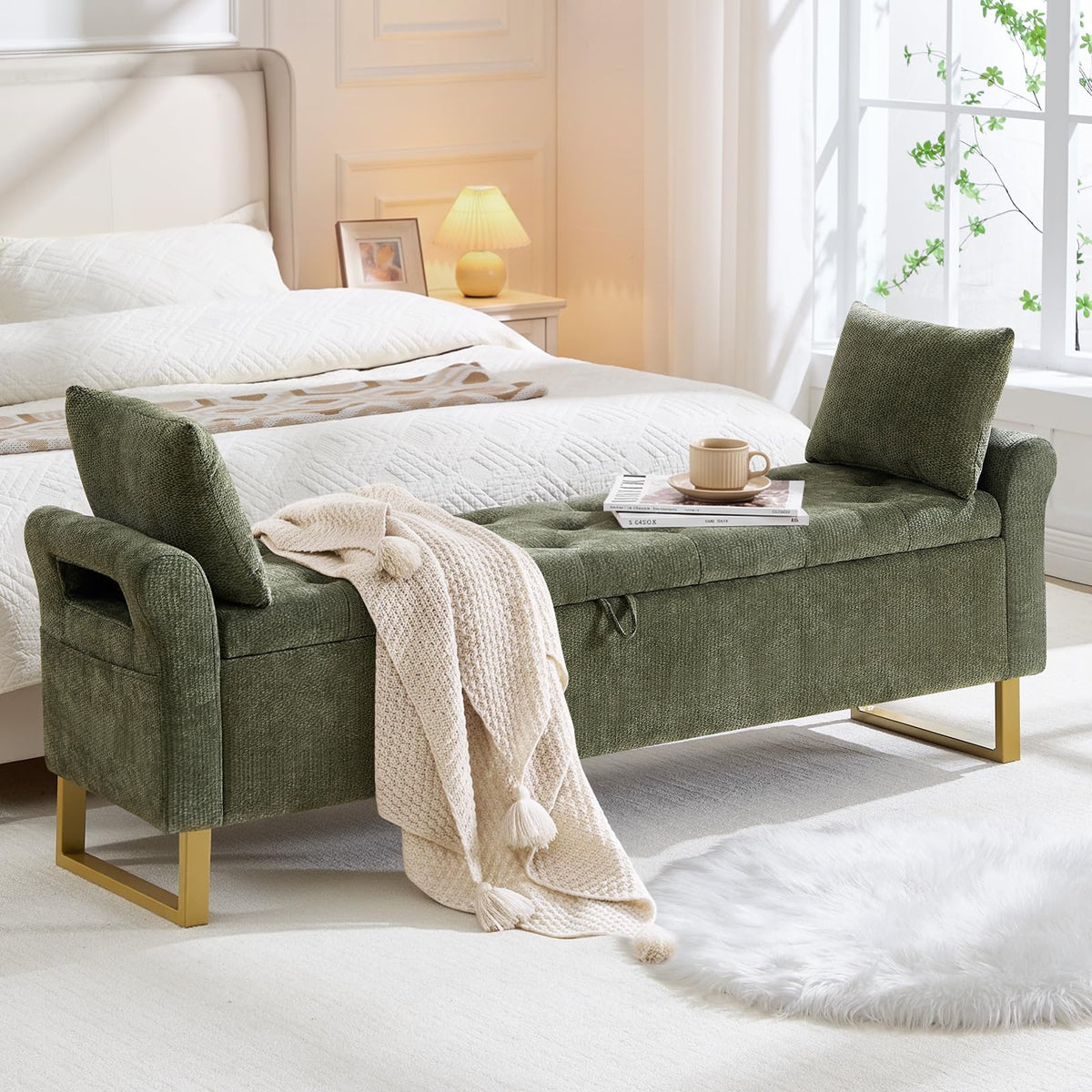 67" King Size End of Bed Storage Bench, Storage Benches for Bedroom, Green
