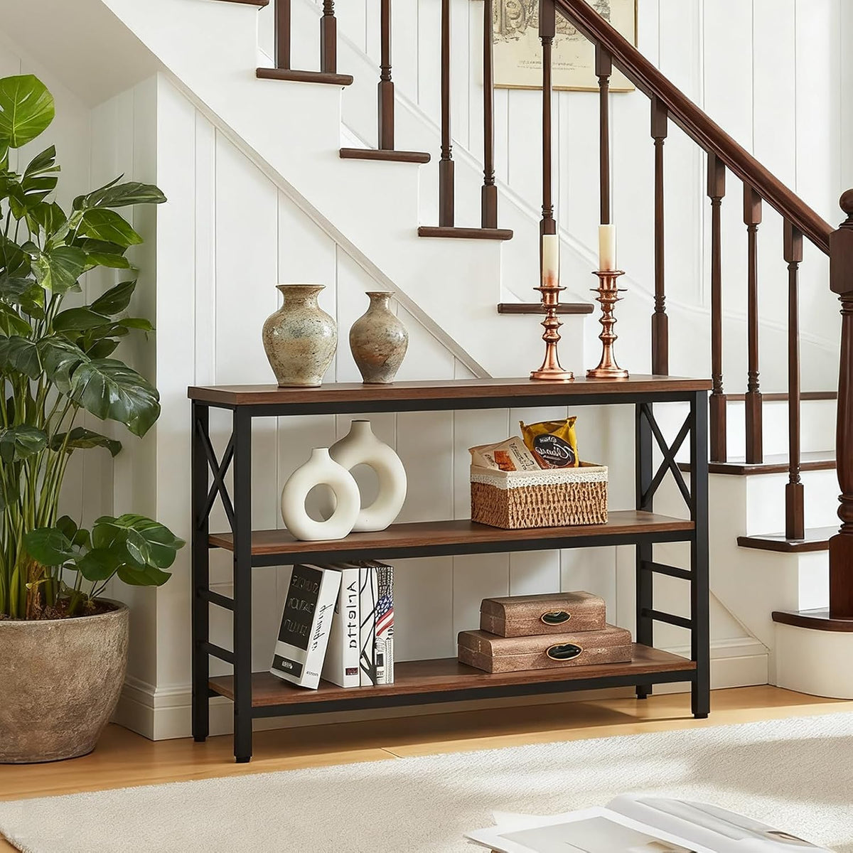 Hombazzar 3-Tier Sofa Table,Consoles Table for Entryway,Brown 47"