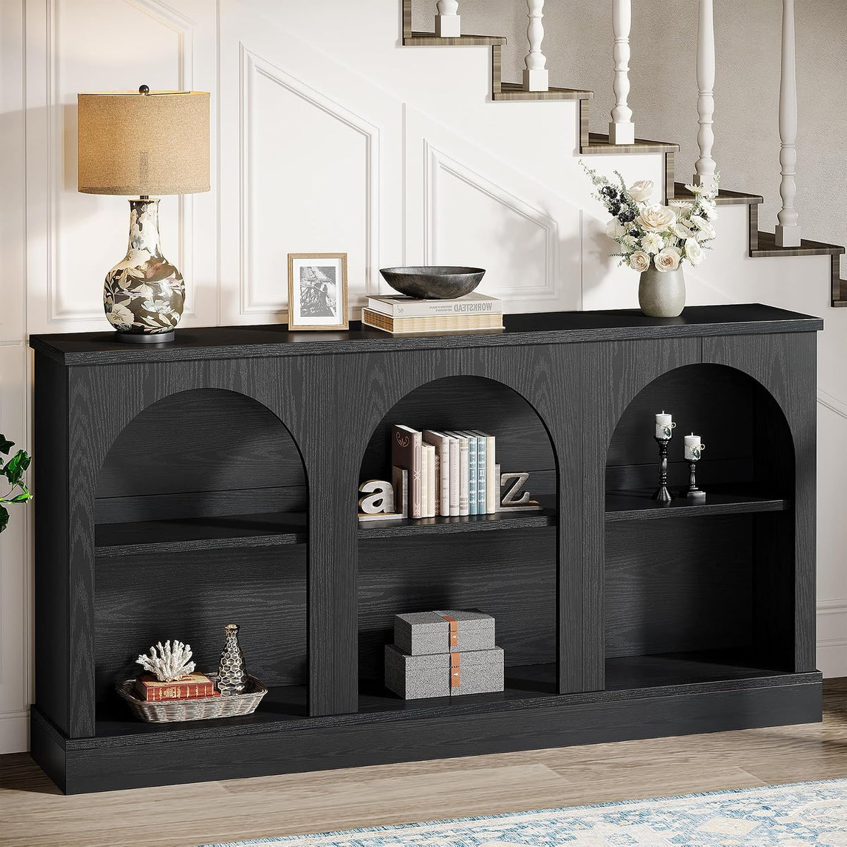 Tribesigns Black Console Table with Storage, 63" Long Arched Entryway Table