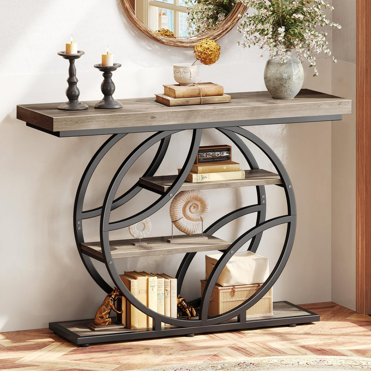 Huuger 41.3 Inch Entryway Table with Artistic Curved Metal Frame,Sofa Table