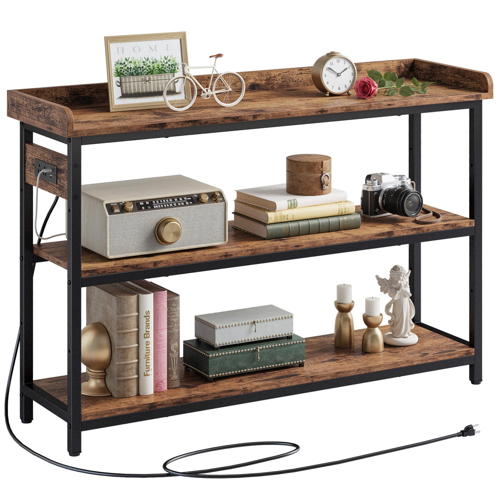 IRONCK Console Table with Power Outlet, One Piece Top, Sofa Table 55"