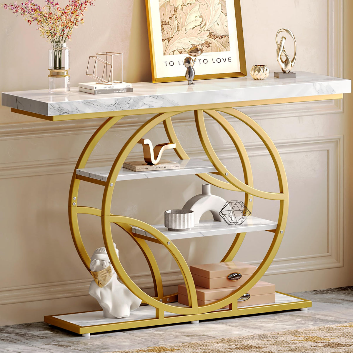 Huuger 41.3 Inch Entryway Table with Artistic Curved Metal Frame,Sofa Table