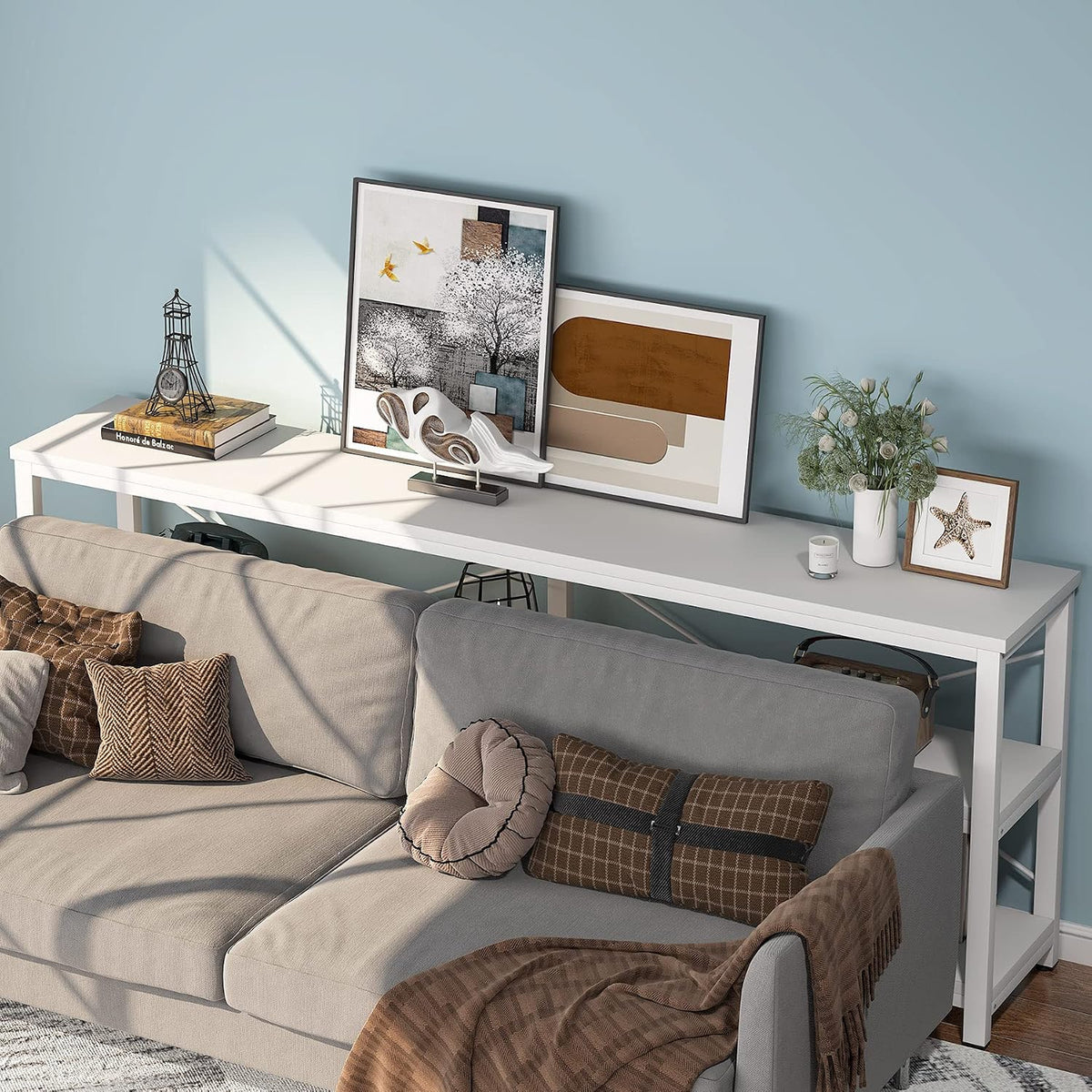 Sofa Table, 3 Tiers TV Stand 70.8 Inches Console Table Extra Long with Storage Shelves for Living Room, Entryway