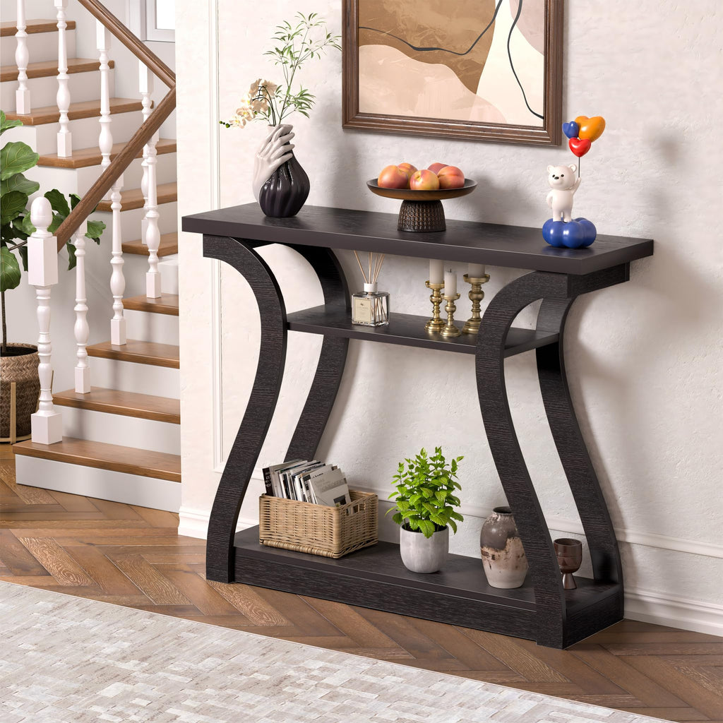 Wood Console Table, 3-Tier Accent Sofa Table (Black)