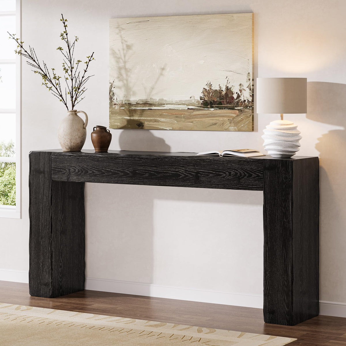 Solid Wood Console Table, 63-Inch Farmhouse Sofa Table Behind Couch for Entryway, Living Room, Foyer, Easy Assembly (Rustic Brown)