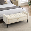 WUTUTUEE 47" Velvet Storage Bench, Upholstered Bed Bench with Storage, End of Bed Ottoman with Wooden Legs,Bedside Storage Bench for Bedroom, Living Room, or Entryway, Blue Grey