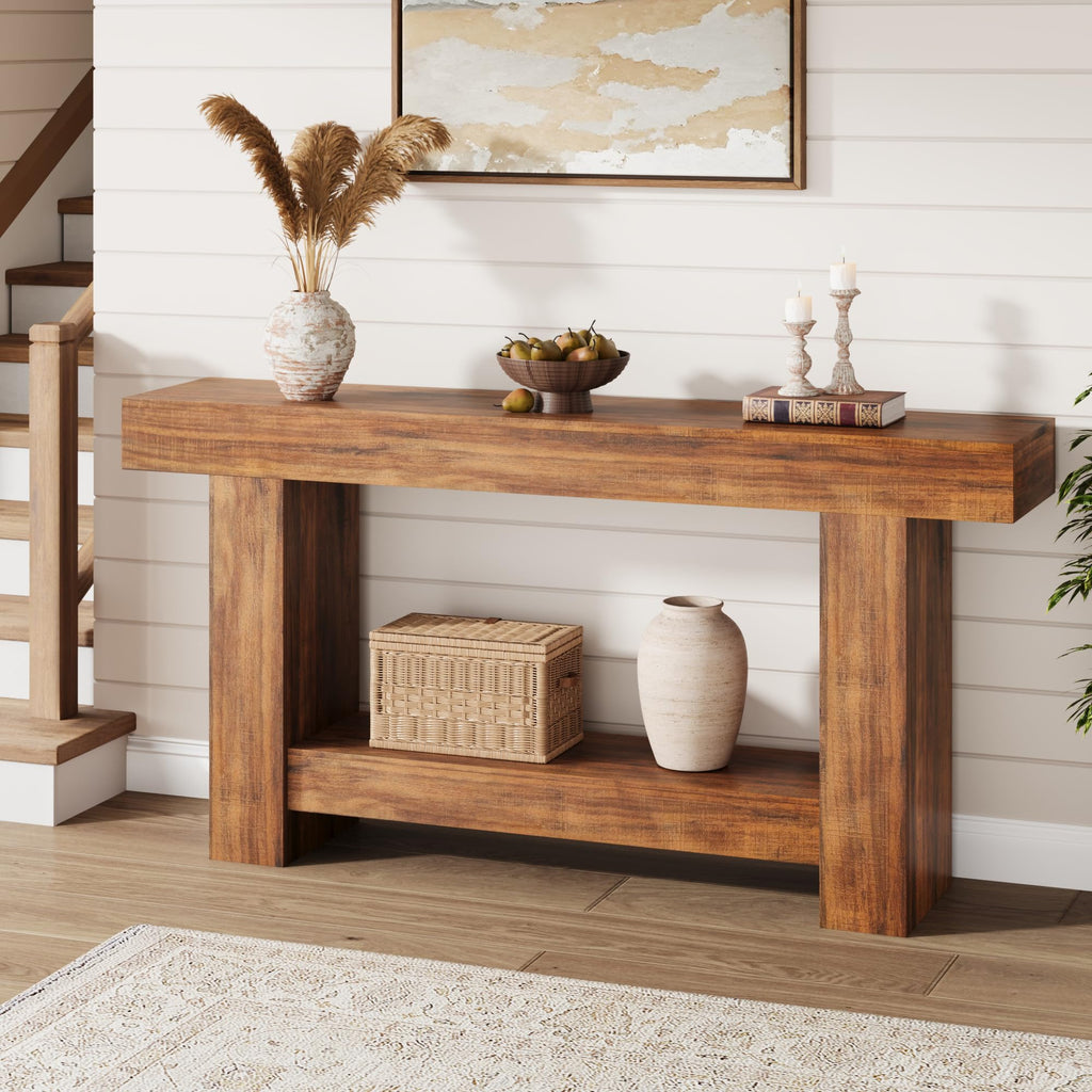 GarveeHome 47" Farmhouse 2-Tier Console Table for Entryway, Grey