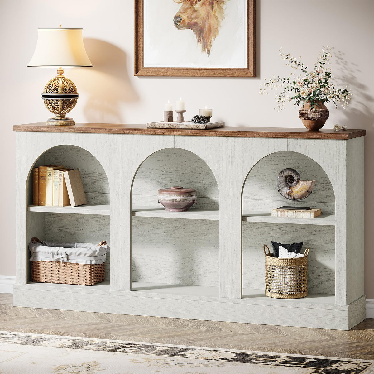 Tribesigns Black Console Table with Storage, 63" Long Arched Entryway Table