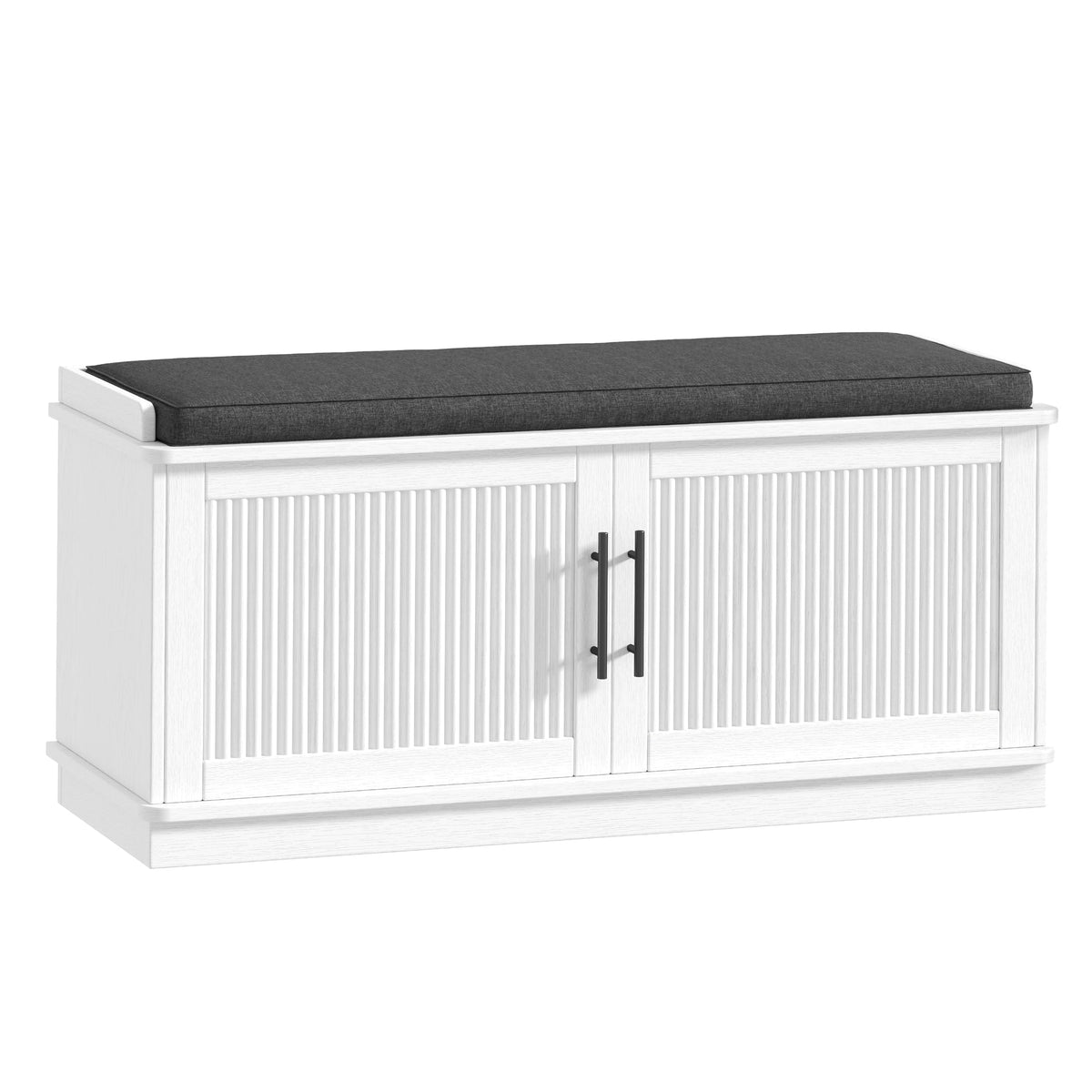 Akxomel 39.4" Fluted Shoe Storage Bench 2 Doors Wooden Entryway Bench Oak